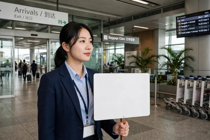 机场到达厅接待人员手持接机牌